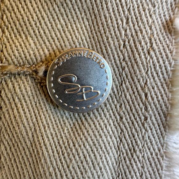Suzanne Betro Denim Jacket Women Plus SZ 4X Khaki Chambray Beige Classic Frayed - Picture 13 of 16